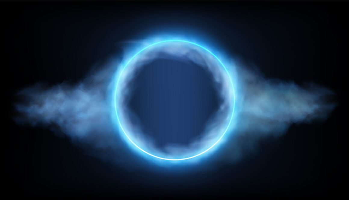 Futuristic neon round frame in clouds on Black Background. Vector illustration. EPS10